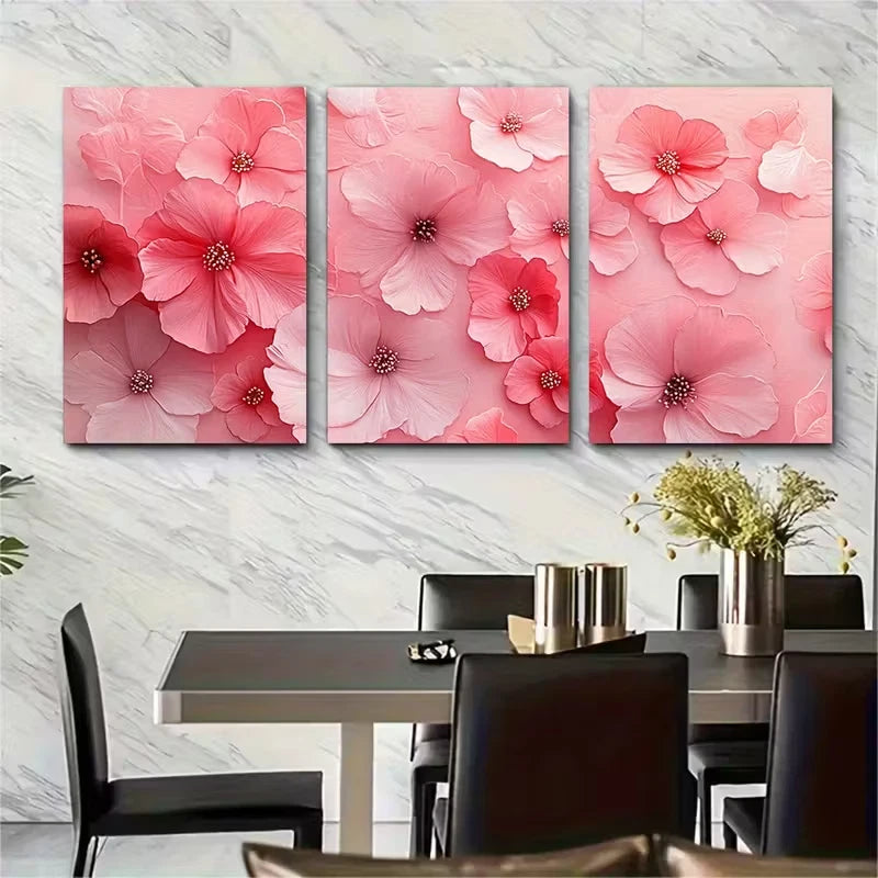 3pcs Pink Floral Abstract Metal Print Ready to Hang Art