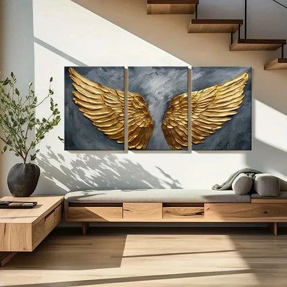 3pcs Golden Wings Art Luxury Poster Metal Print Ready to Hang Art - Bella Home Decor
