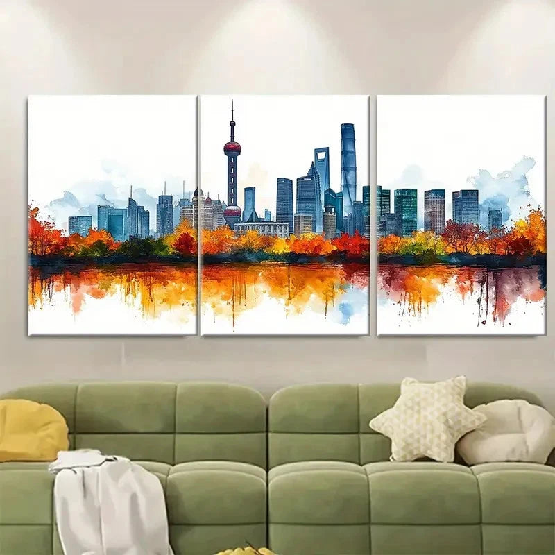 3pcs Colorful Skyline Landmarks Metal Print Ready to Hang Art - Bella Home Decor