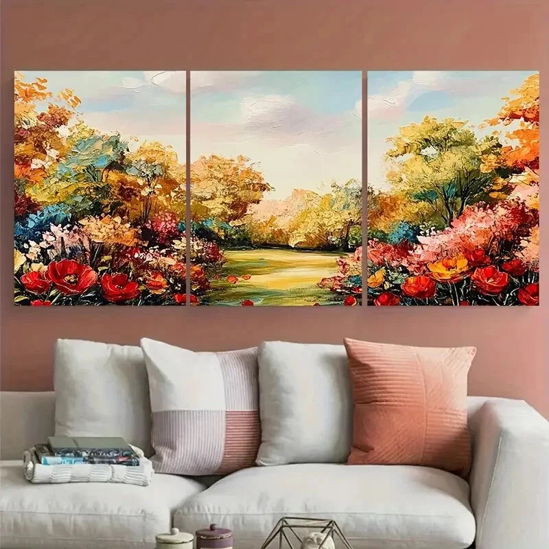 3pcs Nature Landscape Colorful Garden Floral Metal Print Ready to Hang Art - Bella Home Decor