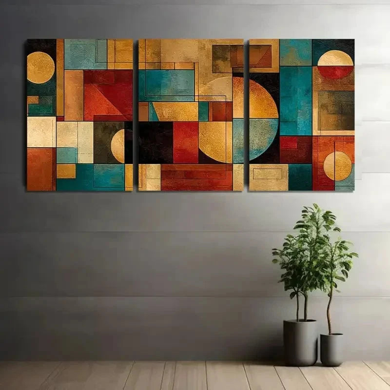 3pcs Geometric Earthy Tones Shapes Poster Metal Print Ready to Hang Art - Bella Home Decor