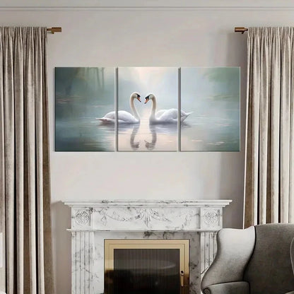 3pcs Elegant Swans Serene Lake Soft Light Metal Print Ready to Hang Art - Bella Home Decor