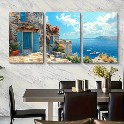 3pcs Greek Islands Metal Print Ready to Hang Art