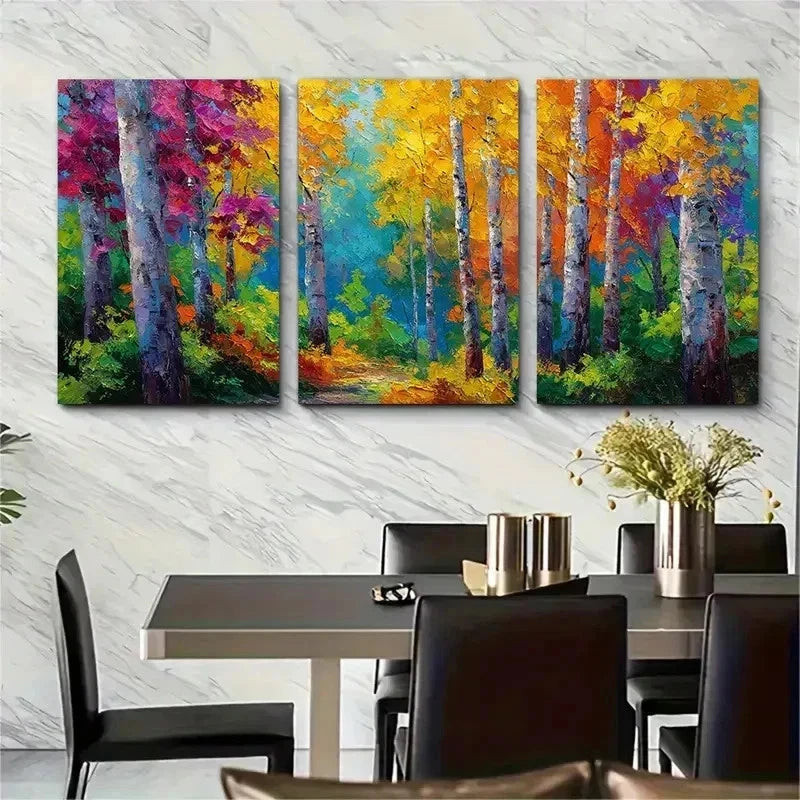 3pcs Nature Landscape With Colorful Tree Perfect Wall Art Set Canvas Framed 50x70cm - High Quality Print 100% Australian Made Wall Canvas Ready to Hang