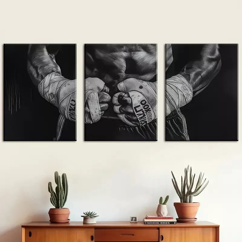 3pcs Boxer black and white art, sports spirit Wall Art Set Canvas Framed 40x60cm - High Quality Print 100% Australian Made Wall Canvas Ready to Hang