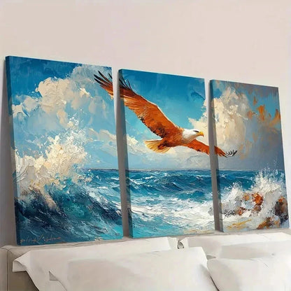 3pcs Eagle Soaring Over Ocean EU  Wall Art Set Canvas Framed 40x60cm - High Quality Print 100% Australian Made Wall Canvas Ready to Hang - Bella Home Decor