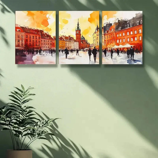3pcs Warsaw, Poland Busy City Metal Print Ready to Hang Art