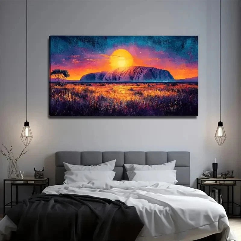 Sunset On The Prairie Wall Art Canvas Office Home Room Framed 120x60cm