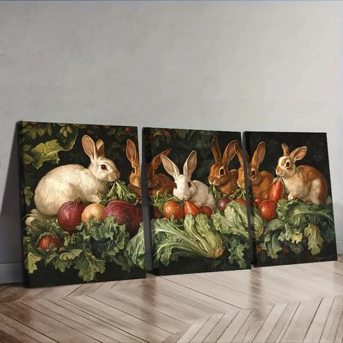 3pcs Classic Modern Rabbit Farm Wall Art Set Canvas Unframed - High Quality Print 100% Australian Made Wall Canvas