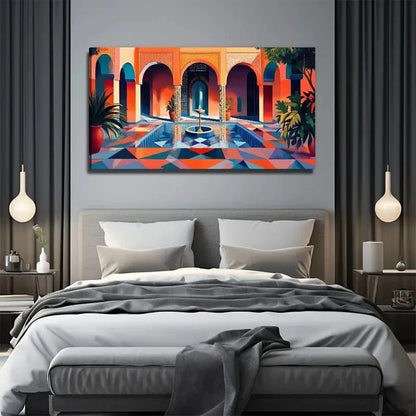 Modern Bohemian Courtyard Lands Wall Art Canvas Office Home Room Framed 120x60cm