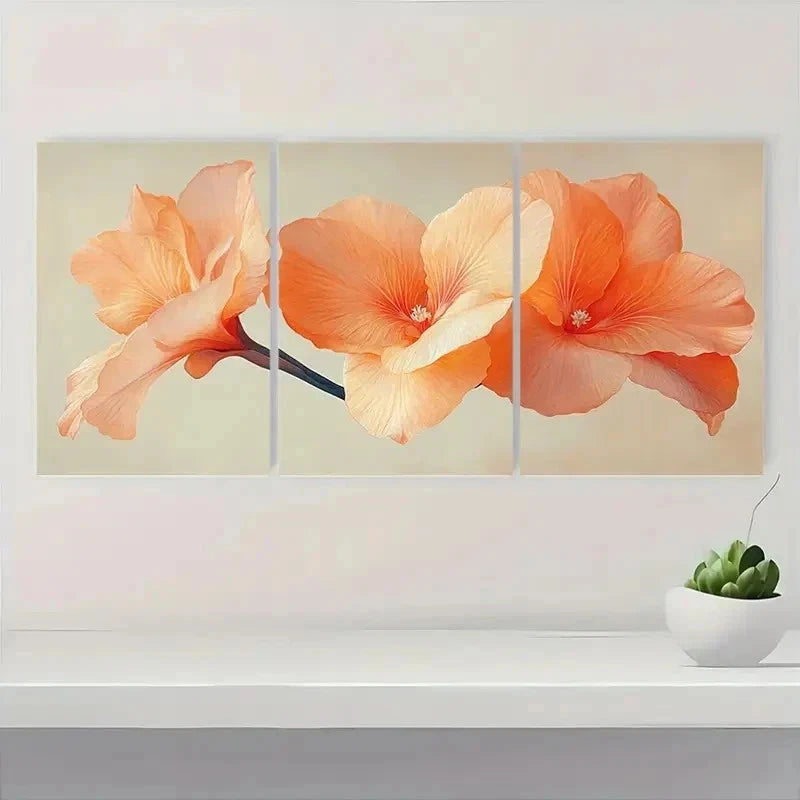 3pcs Canna Flower Beige Orange Nature Perfect Wall Art Set Canvas Framed 60x90cm - High Quality Print 100% Australian Made Wall Canvas Ready to Hang - Bella Home Decor