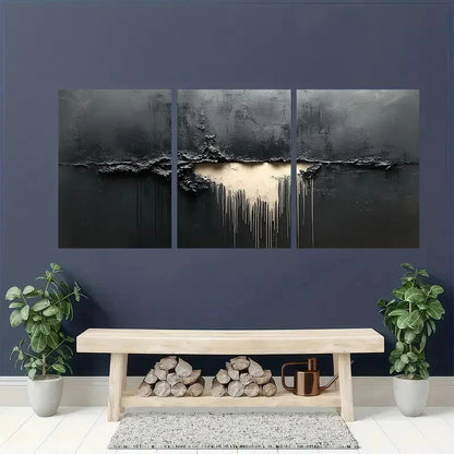 3pcs Black and Grey Abstract Paintings Metal Print Ready to Hang Art - Bella Home Decor