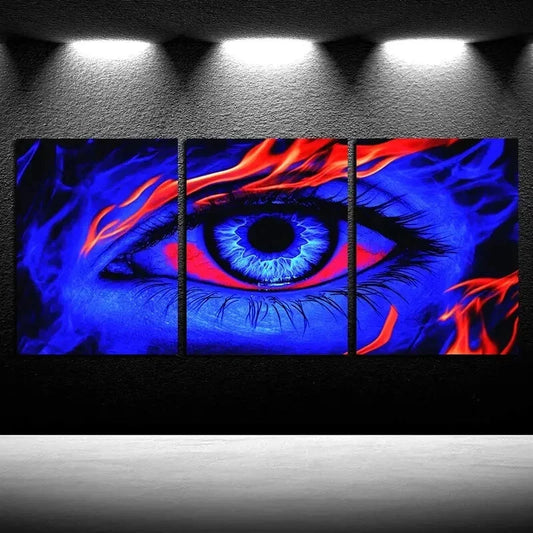 3pcs Vibrant Beautiful Eyes Illustration Wall Art Set Canvas Framed 60x90cm - High Quality Print 100% Australian Made Wall Canvas Ready to Hang