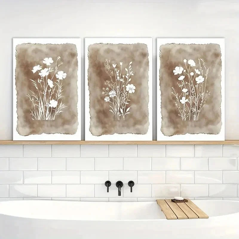 3pcs Minimalist Botanical Boho Wildflower Metal Print Ready to Hang Art - Bella Home Decor