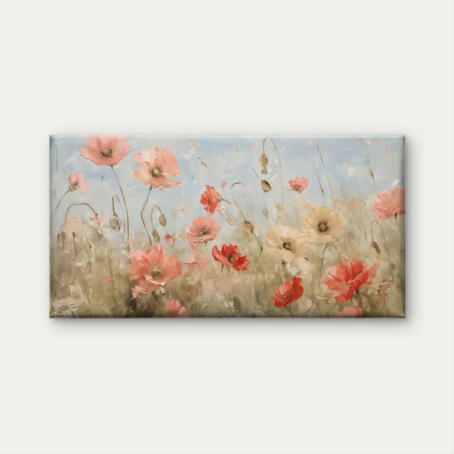 Poppy Flower Field Wall Art Canvas Office Home Room Framed 120x60cm
