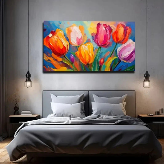 Vibrant Tulip Décor Modern Wall Art Canvas Office Home Room Framed 120x60cm