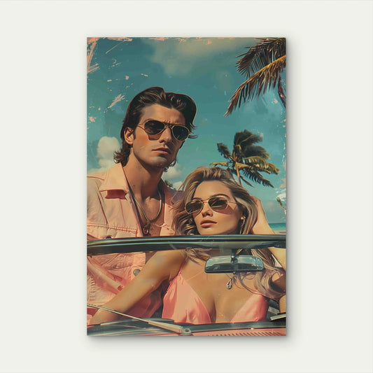 Hawaii Illustration Of A Couple 40x60cm Metal Print Ready to Hang