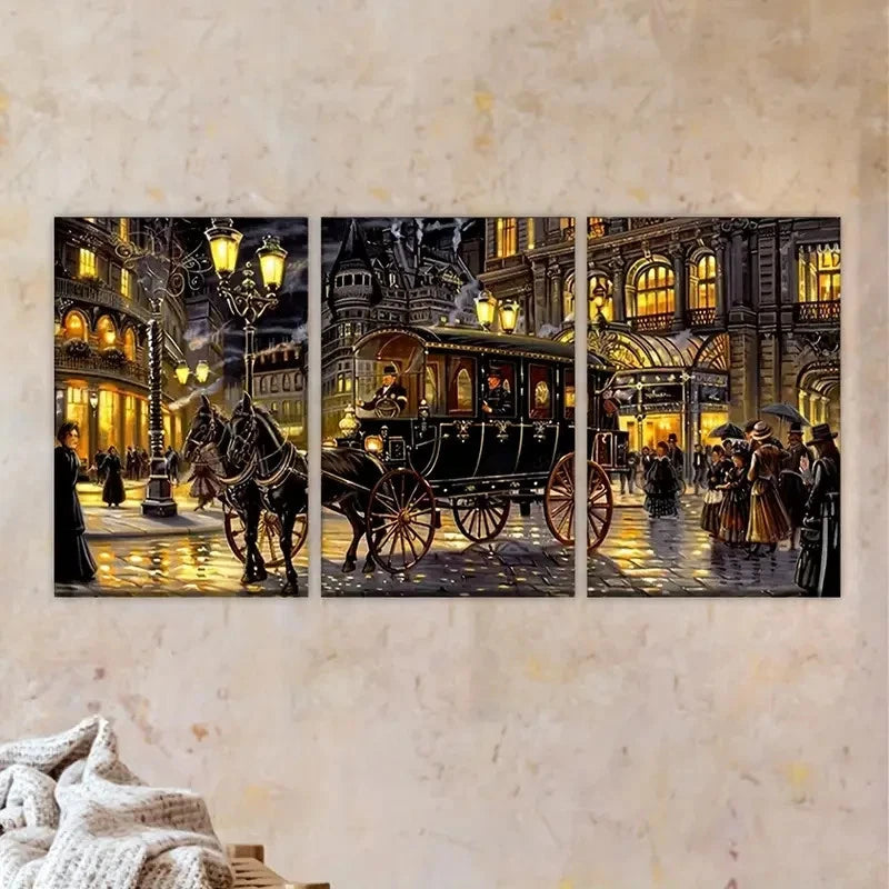 3pcs Horse Drawn by Man Wall Art Set Canvas Framed 50x70cm - High Quality Print 100% Australian Made Wall Canvas Ready to Hang - Bella Home Decor