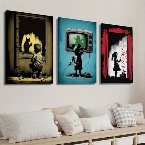 3pcs Boys & Girls Graffiti Style Wall Art Set Canvas Unframed - High Quality Print 100% Australian Made Wall Canvas - Bella Home Decor