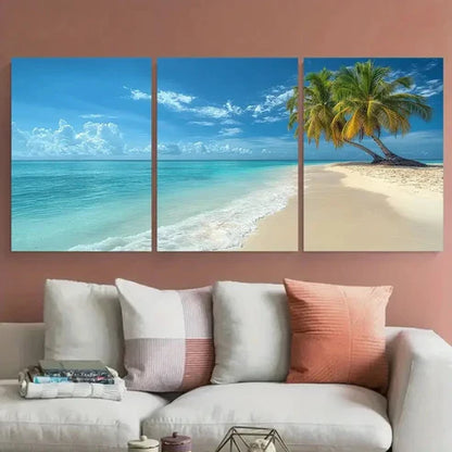 3pcs Exotic Tropical Beach Paradise Palm Tree Wall Art Canvas Unframed - High Quality Print 100% Australian Made Wall Canvas