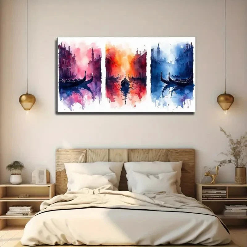 Boat Reflections Vibrant Wall Art Canvas Office Home Room Framed 120x60cm