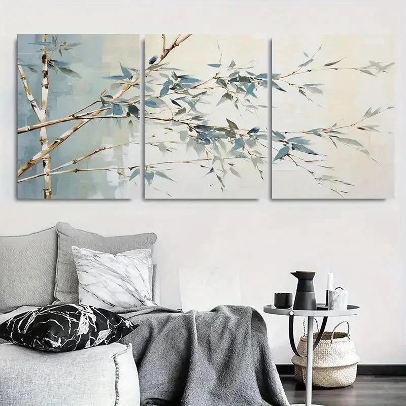3pcs Bamboo Branches Tranquil Nature Metal Print Ready to Hang Art - Bella Home Decor