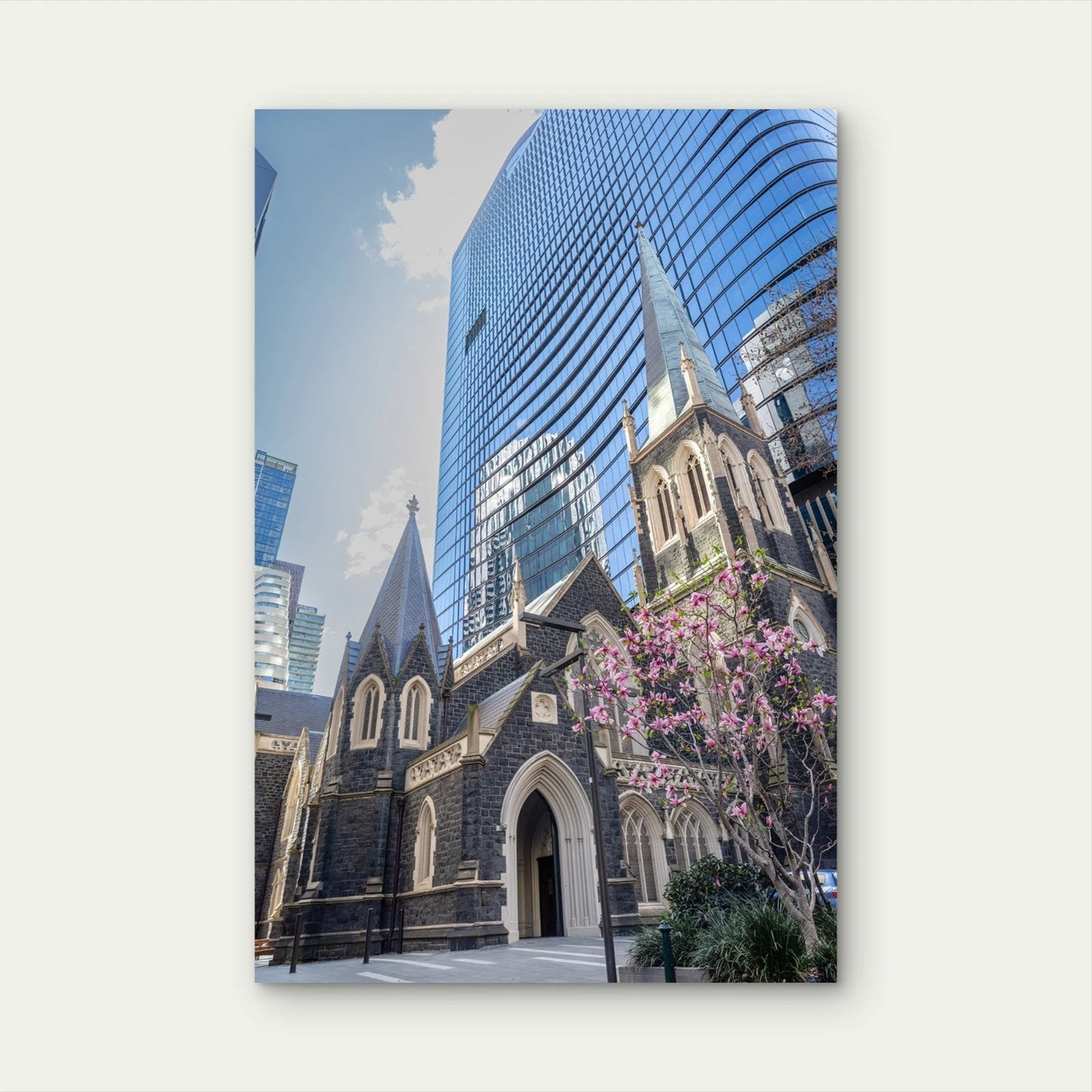 Historic Gothic Church Modern Blue Skyscraper 40x60cm Metal Print Ready to Hang