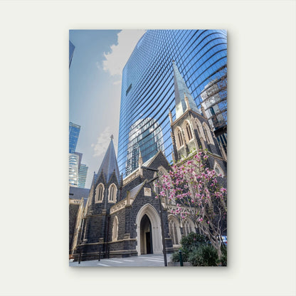 Historic Gothic Church Modern Blue Skyscraper 40x60cm Metal Print Ready to Hang