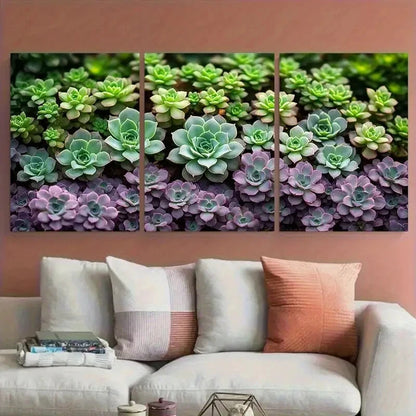 3pcs Natural Green and Purple Succulent Plants Metal Print Ready to Hang Art - Bella Home Decor