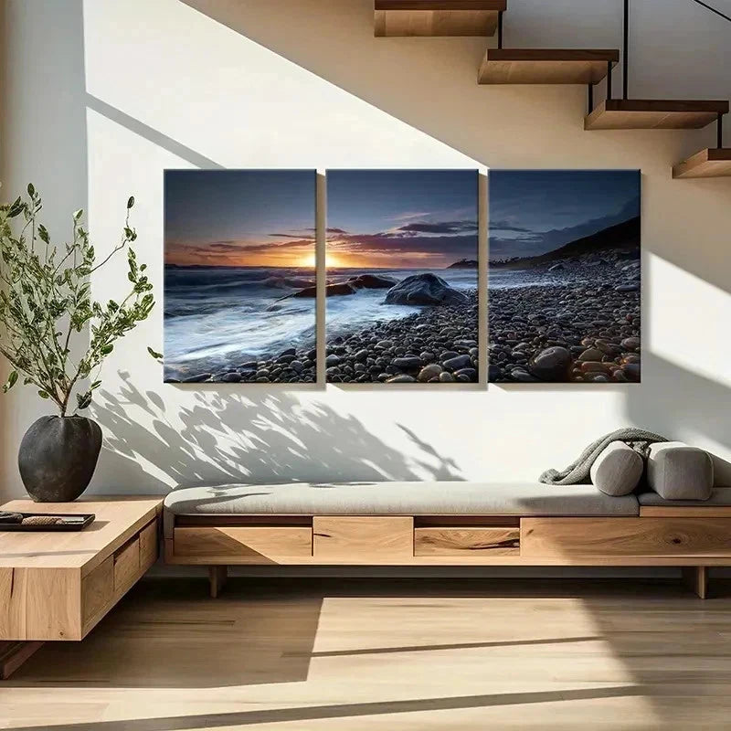 3pcs Beach Sunset Nature Landscape Sea Wall Art Set Canvas Framed 60x90cm - High Quality Print 100% Australian Made Wall Canvas Ready to Hang - Bella Home Decor