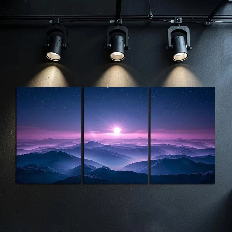 3pcs Dark Purple Sky Landscape Metal Print Ready to Hang Art