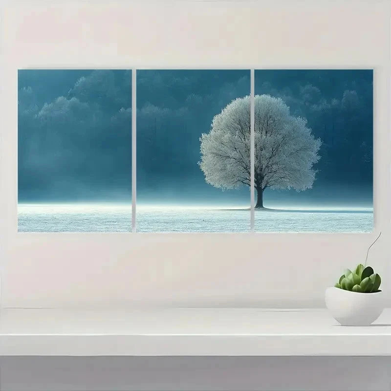 3pcs Winter Tree   Serene Snow SW  Wall Art Set Canvas Framed 50x70cm - High Quality Print 100% Australian Made Wall Canvas Ready to Hang