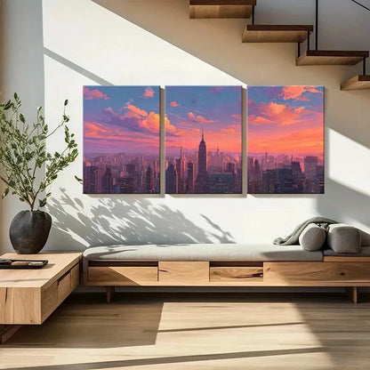 3pcs Sunset Cityscape Skyline Urban Landscape Metal Print Ready to Hang Art - Bella Home Decor