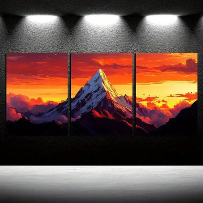 3pcs The Mountain Peak at Sunset Metal Print Ready to Hang Art - Bella Home Decor