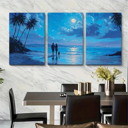 3pcs Romantic Beach Walk Couple Perfect Wall Art Set Canvas Framed 50x70cm - High Quality Print 100% Australian Made Wall Canvas Ready to Hang