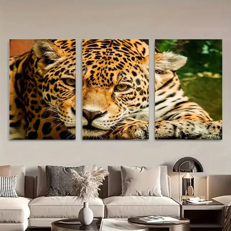 3pcs Leopard Portrait Metal Print Ready to Hang Art