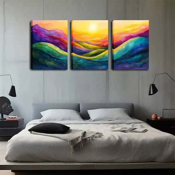 3pcs Abstract Mountain And Sunrise Wall Art Set Canvas Framed 60x90cm - High Quality Print 100% Australian Made Wall Canvas Ready to Hang - Bella Home Decor