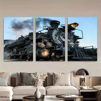 3pcs Vintage Steam Locomotive Train Metal Print Ready to Hang Art