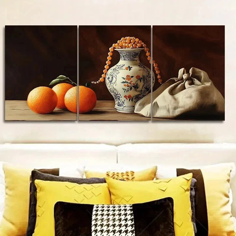 3pcs Still life painting of an old vase Wall Art Set Canvas Framed 50x70cm - High Quality Print 100% Australian Made Wall Canvas Ready to Hang