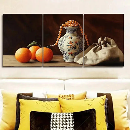 3pcs Still life painting of an old vase Wall Art Set Canvas Framed 50x70cm - High Quality Print 100% Australian Made Wall Canvas Ready to Hang