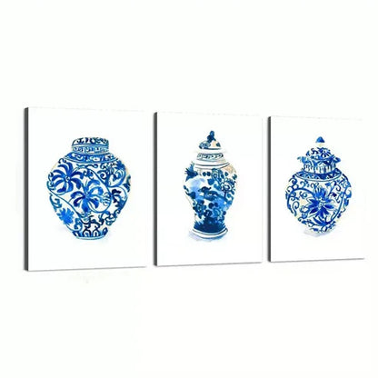 3pcs Artistic Art Of Chinese Ceramics Vases Canvas Unframed - High Quality Print 100% Australian Made Wall Canvas - Bella Home Decor