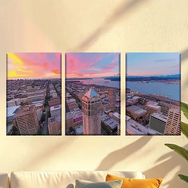 3pcs Rooftop Cityscape with Vibrant Sunset 60x90cm - High Quality Print 100% Australian Made Wall Canvas Ready to Hang - Bella Home Decor