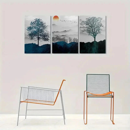 3pcs Tree and Mountain Nature Scenery Metal Print Ready to Hang Art
