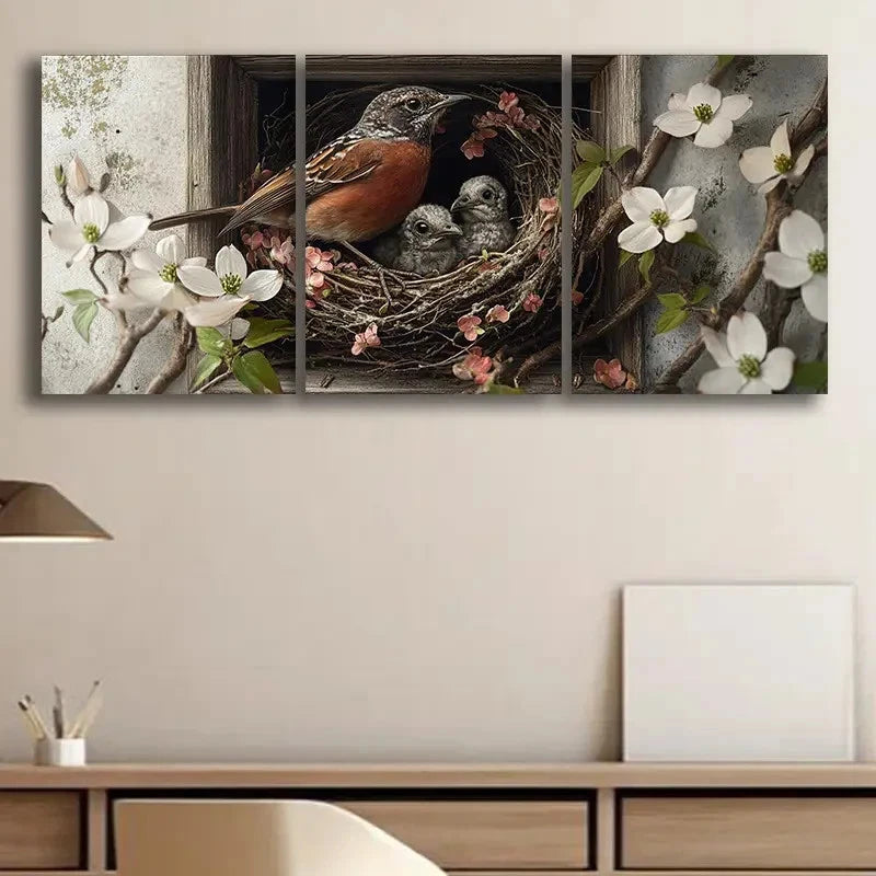 3pcs Charming Bird's Nest Metal Print Ready to Hang Art - Bella Home Decor