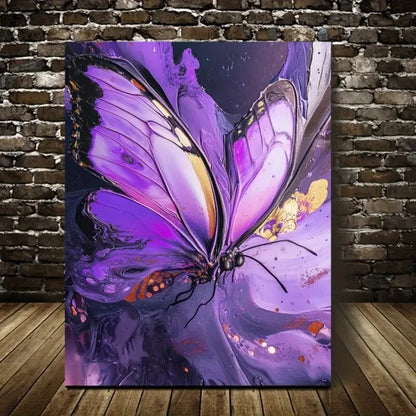 Modern Abstract Purple Butterfly Painting 40x60cm Metal Print Ready to Hang - Bella Home Decor