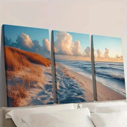 3pcs Serene Sandy Beach Scene GU  Wall Art Set Canvas Framed 40x60cm - High Quality Print 100% Australian Made Wall Canvas Ready to Hang