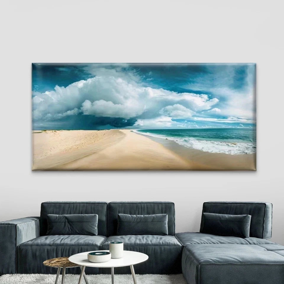 Sea, Sandy & Dramatic Ocean Wall Art Canvas Office Home Room Framed 120x60cm