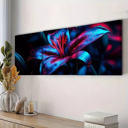 3pcs Lily Flowers Nature Dark Background Wall Art Set Canvas Unframed - High Quality Print 100% Australian Made Wall Canvas