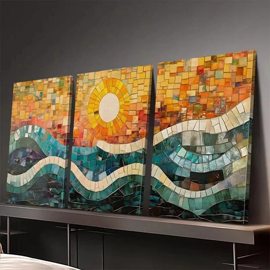 3pcs Blue Orange Yellow & Green Hues BG Wall Art Canvas Framed 40x60cm - High Quality Print 100% Australian Made Wall Canvas Ready to Hang