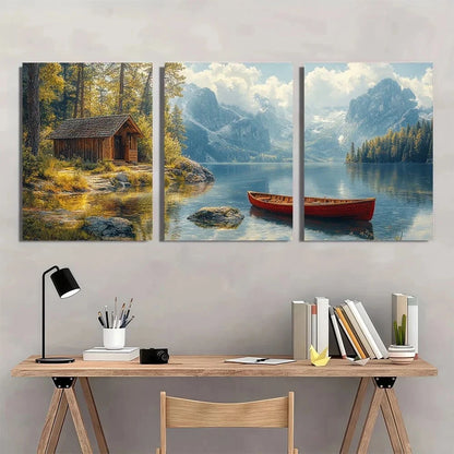 3pcs Beautiful Selawik Lake House Metal Print Ready to Hang Art - Bella Home Decor